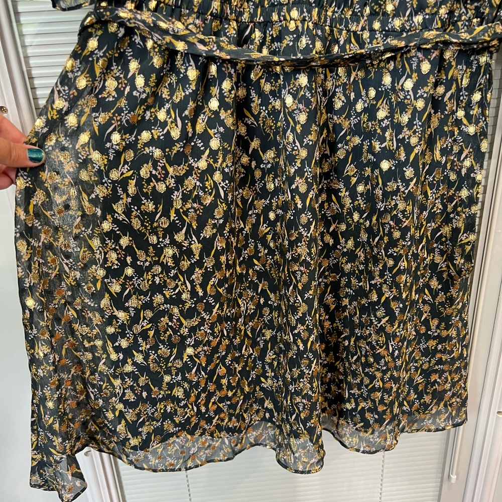 NWT LC Lauren Conrad Smocked Yoke Babydoll Dress, fall & winter colors gold - Picture 10 of 13
